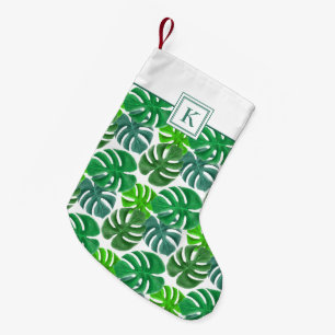 Modern Monogram Grönt Botanical Handflatan Löv Liten Julstrumpa