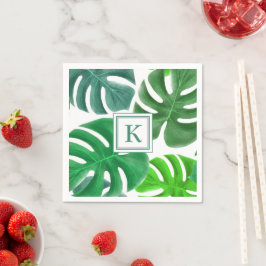 Modern Monogram Grönt Botanical Handflatan Löv Pappersservett