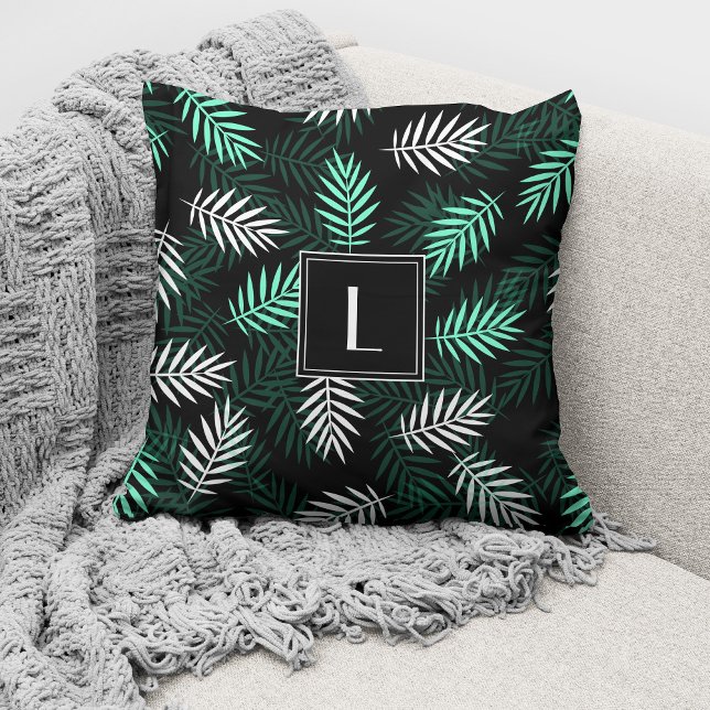 Modern Monogram Grönt Botanical Löv Kudde (Skapare uppladdad)