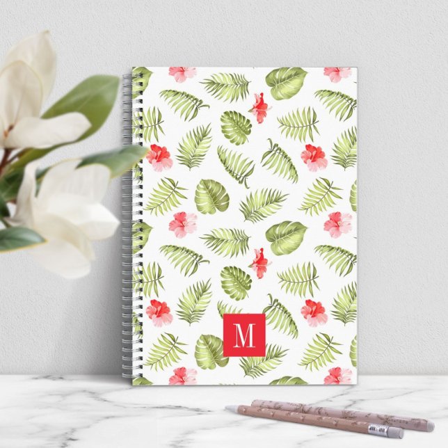Modern Monogram Grönt Handflatan Löv Anteckningsbok (Modern Monogram Green Palm Leaves Notebook)