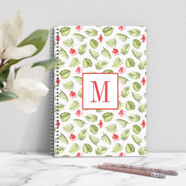 Modern Monogram Grönt Handflatan Löv Anteckningsbok (Modern Monogram Green Palm Leaves Notebook)