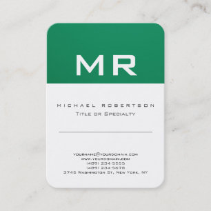Modern monogram Grönt Vitt rent Affärskort Visitkort