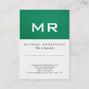 Modern monogram Grönt Vitt rent Affärskort Visitkort