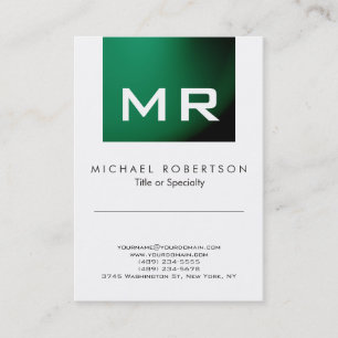 Modern monogram Grönt Vitt rent Affärskort Visitkort