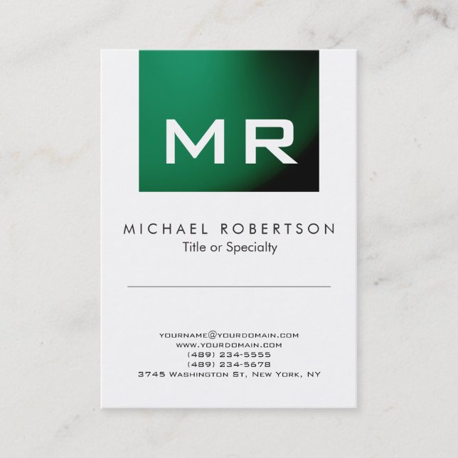 Modern monogram Grönt Vitt rent Affärskort Visitkort (Framsida)