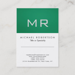 Modern monogram Grönt Vitt rent Affärskort Visitkort