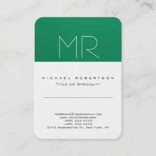 Modern monogram Grönt Vitt rent Affärskort Visitkort