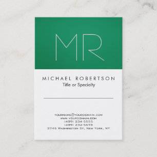 Modern monogram Grönt Vitt rent Affärskort Visitkort