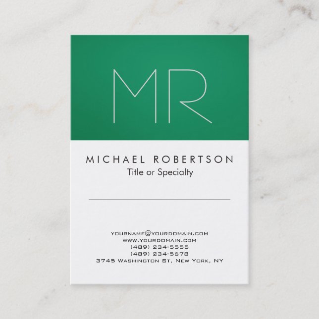 Modern monogram Grönt Vitt rent Affärskort Visitkort (Framsida)