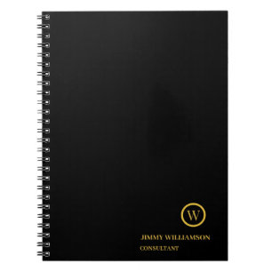 Modern Monogram Guld Black Business Anteckningsbok