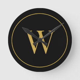 Modern Monogram Guld Black Business Rund Klocka