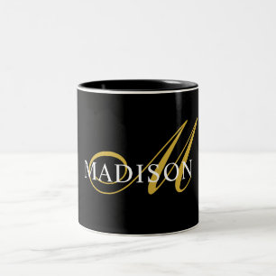 Modern Monogram Guld Black White Namn Två-Tonad Mugg