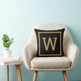 Modern Monogram Guld och svart Kudde
