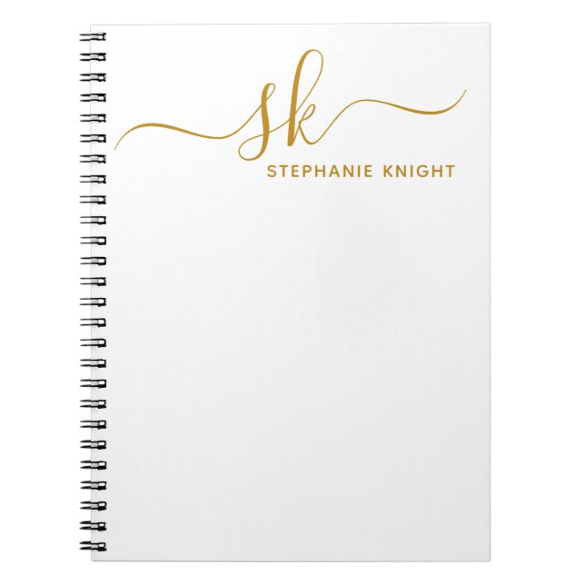 Modern monogram guld skript kalligrafi anpassad anteckningsbok (Framsidan)