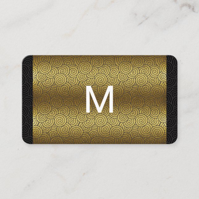 Modern Monogram Guld Swirl Mönster Visitkort (Framsida)