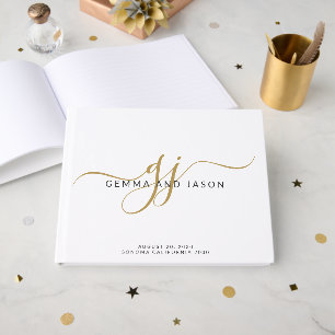 Modern Monogram Guldskrift Namn Vit Gästböcker