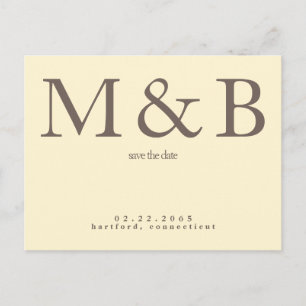Modern Monogram-Gult och Brun Spara datum Vykort