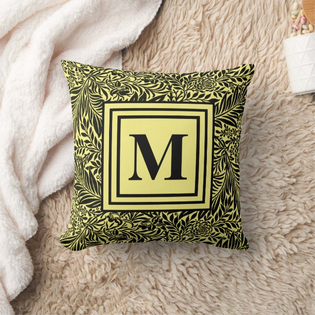 Modern monogram-Gult och svart flytande Mönster Kudde (Filt)