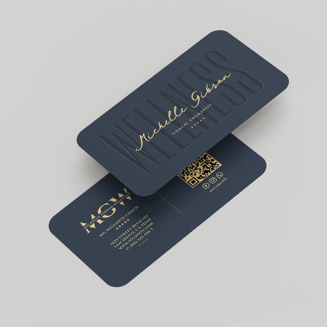 Modern Monogram Hälsa Coach Elegant Blue Visitkort (Modern Monogram Wellness Coach Elegant Blue Business Card
)