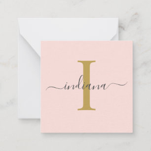 Modern monogram Hand-Lettered Guld Grått Rosa Anteckningskort