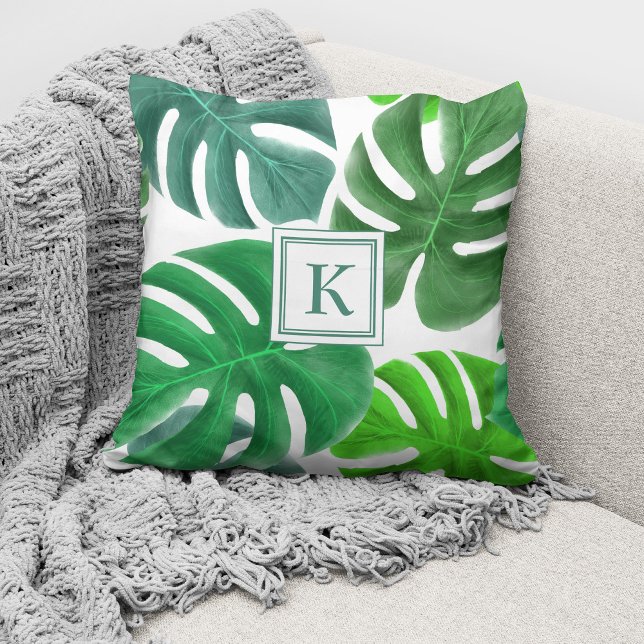Modern Monogram Handflatan Löv Mönster Kudde (Skapare uppladdad)