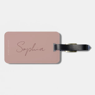 Modern monogram handskriven stilmässig dammig rosa bagagebricka