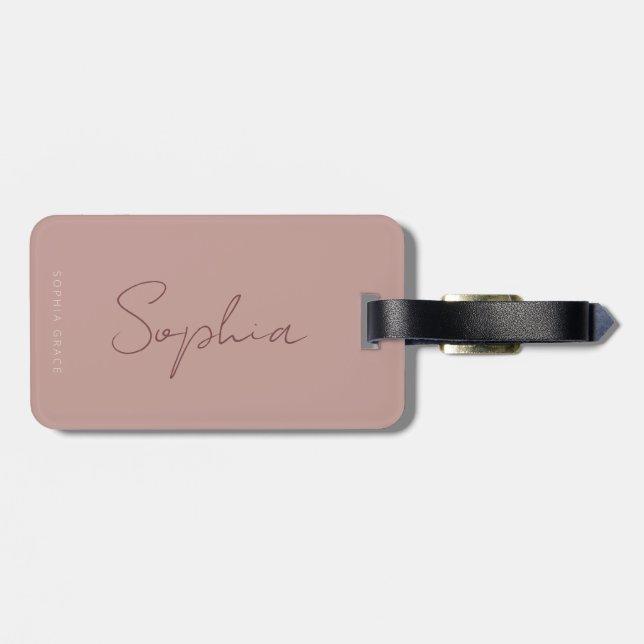 Modern monogram handskriven stilmässig dammig rosa bagagebricka (Baksida Vågrät)