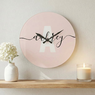 Modern Monogram Handwrite Calligraphy Namn Stor Klocka