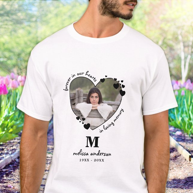 Modern Monogram Hearts-Personlig Foto Memorial T Shirt (Skapare uppladdad)