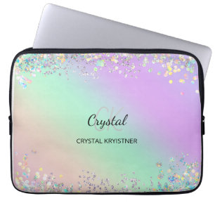 Modern monogram Hologragrafisk pastel Glitter Laptop Fodral