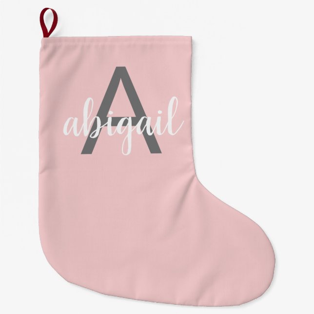 Modern monogram i rosaröd nyans stor julstrumpa (Framsidan)