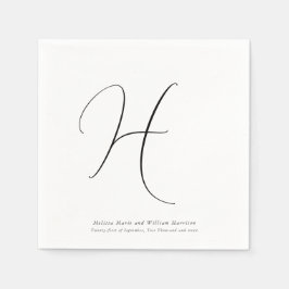Modern Monogram Initial Black & White Bröllop Pappersservett