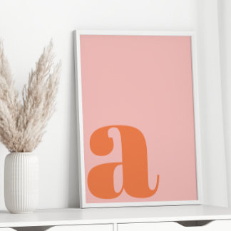 Modern monogram initial bokstav pastell rosa orang poster