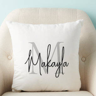 Modern monogram initial bokstavlig skriptnamn kudde