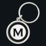 Modern Monogram Initial Brev Black White Rund Silverfärgad Nyckelring<br><div class="desc">Modern engrammad nyckelkedja med monogram inledande svart och vitt.</div>