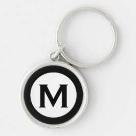 Modern Monogram Initial Brev Black White Rund Silverfärgad Nyckelring