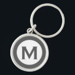 Modern Monogram Initial Brev Grått Rund Silverfärgad Nyckelring<br><div class="desc">Modern engrammad nyckelkedja med en inledande monogram i grått och vitt.</div>