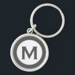 Modern Monogram Initial Brev Grått Rund Silverfärgad Nyckelring<br><div class="desc">Modern engrammad nyckelkedja med en inledande monogram i grått och vitt.</div>
