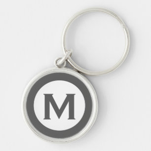 Modern Monogram Initial Brev Grått Rund Silverfärgad Nyckelring