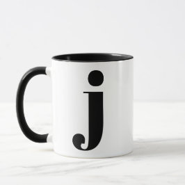 Modern Monogram Initial Brev J Black and White Mugg
