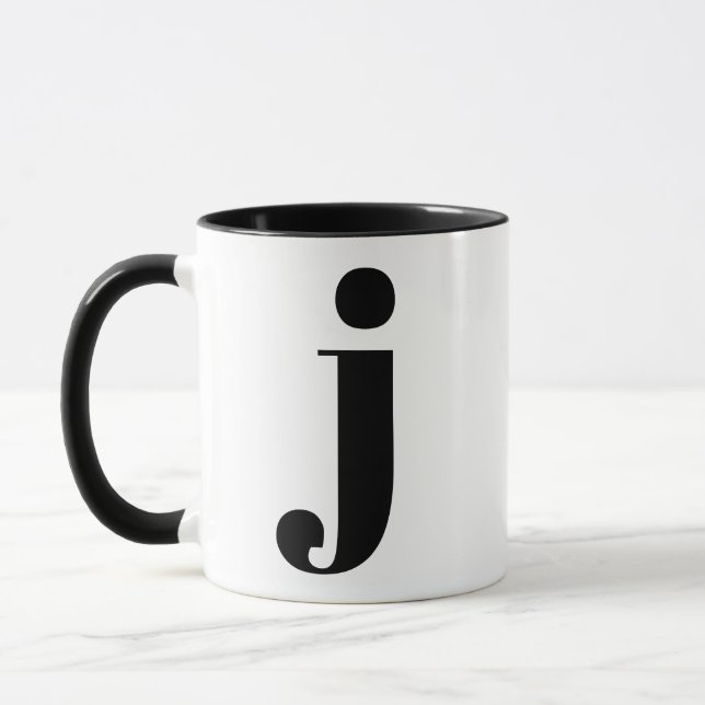 Modern Monogram Initial Brev J Black and White Mugg (Vänster)