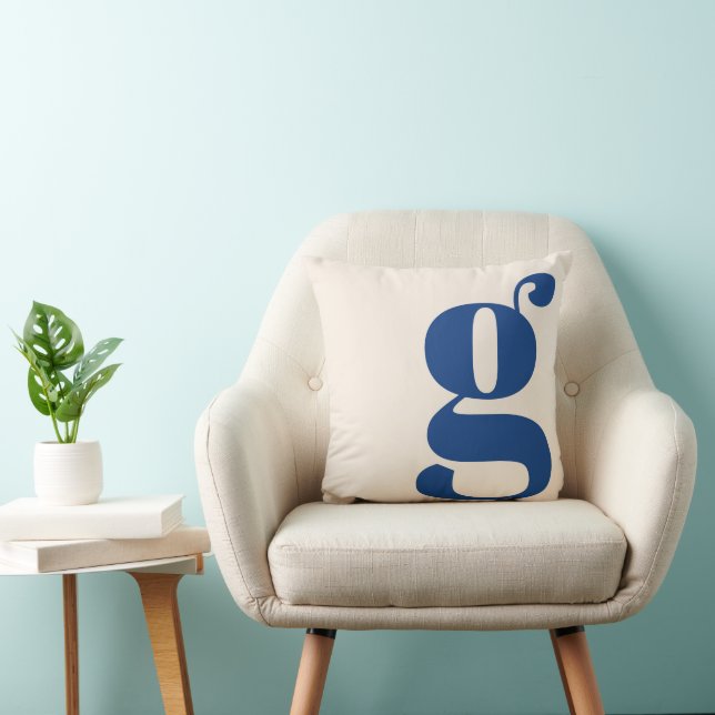 Modern Monogram Initial Brev Neutralt Cream Blue Kudde (Stol)