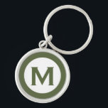 Modern Monogram Initial Brev Olive Rund Silverfärgad Nyckelring<br><div class="desc">Modern engrammad nyckelkedja med monogram inledande oliv grönt och vitt.</div>