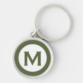Modern Monogram Initial Brev Olive Rund Silverfärgad Nyckelring