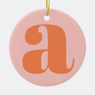 Modern Monogram Initial Brev Pastel Rosa Orange Julgransprydnad Keramik