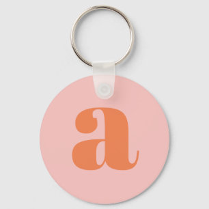 Modern Monogram Initial Brev Pastel Rosa Orange Nyckelring