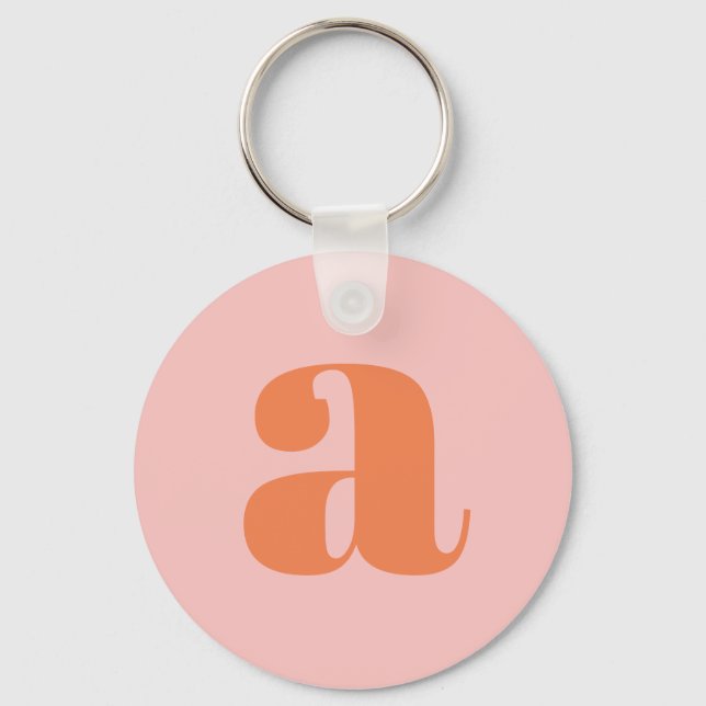 Modern Monogram Initial Brev Pastel Rosa Orange Nyckelring (Framsida)