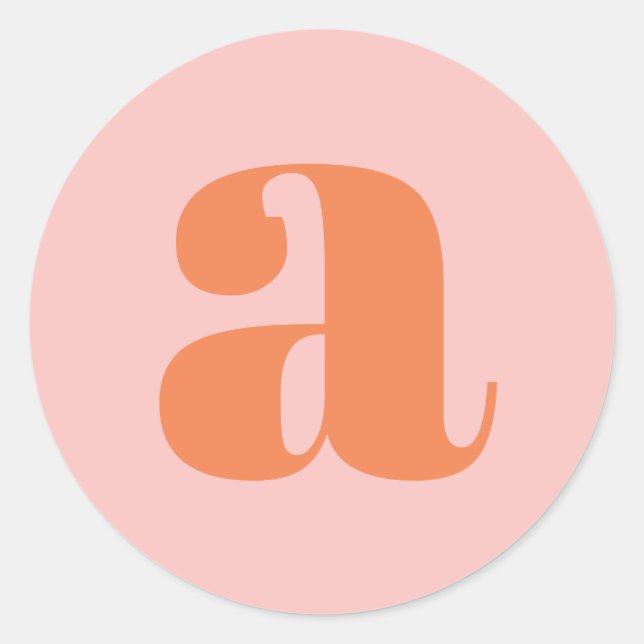 Modern Monogram Initial Brev Pastel Rosa Orange Runt Klistermärke (Framsida)