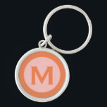 Modern Monogram Initial Brev Rosa Orange Rund Silverfärgad Nyckelring<br><div class="desc">Modern engrammad nyckelkedja med inledande monogram i klassisk blocktypografi i rosa och orange.</div>