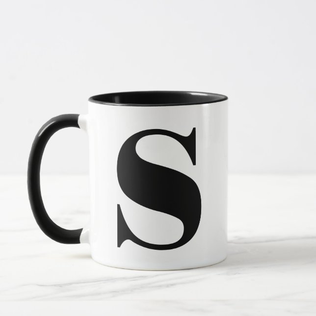 Modern Monogram Initial Brev s Black and White Mugg (Vänster)
